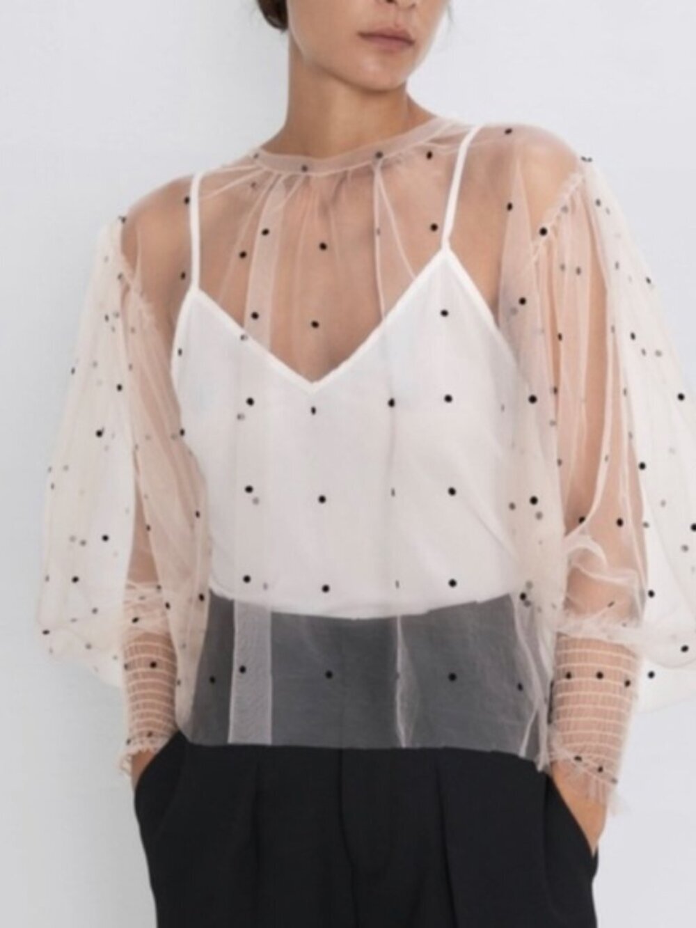 RARE Zara Sheer Polka Dot Mesh Top Emily In Paris Coquette Y2K Out Of Stock